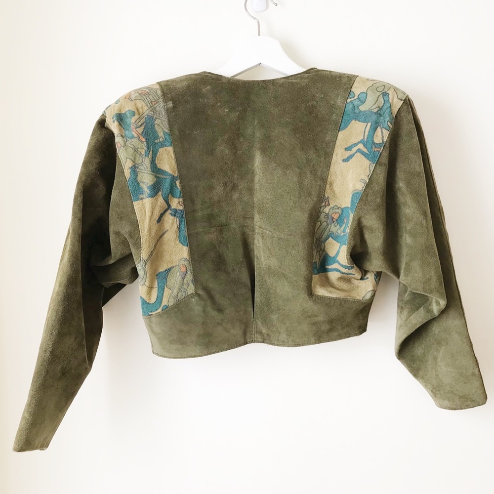 Olive suede 2piece crop jacket & skirt set - Picture 6 of 16